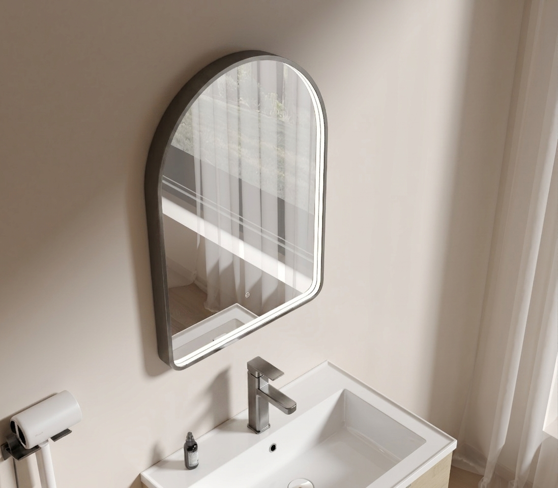 Arched 500 x 700 Gun Metal Mirror