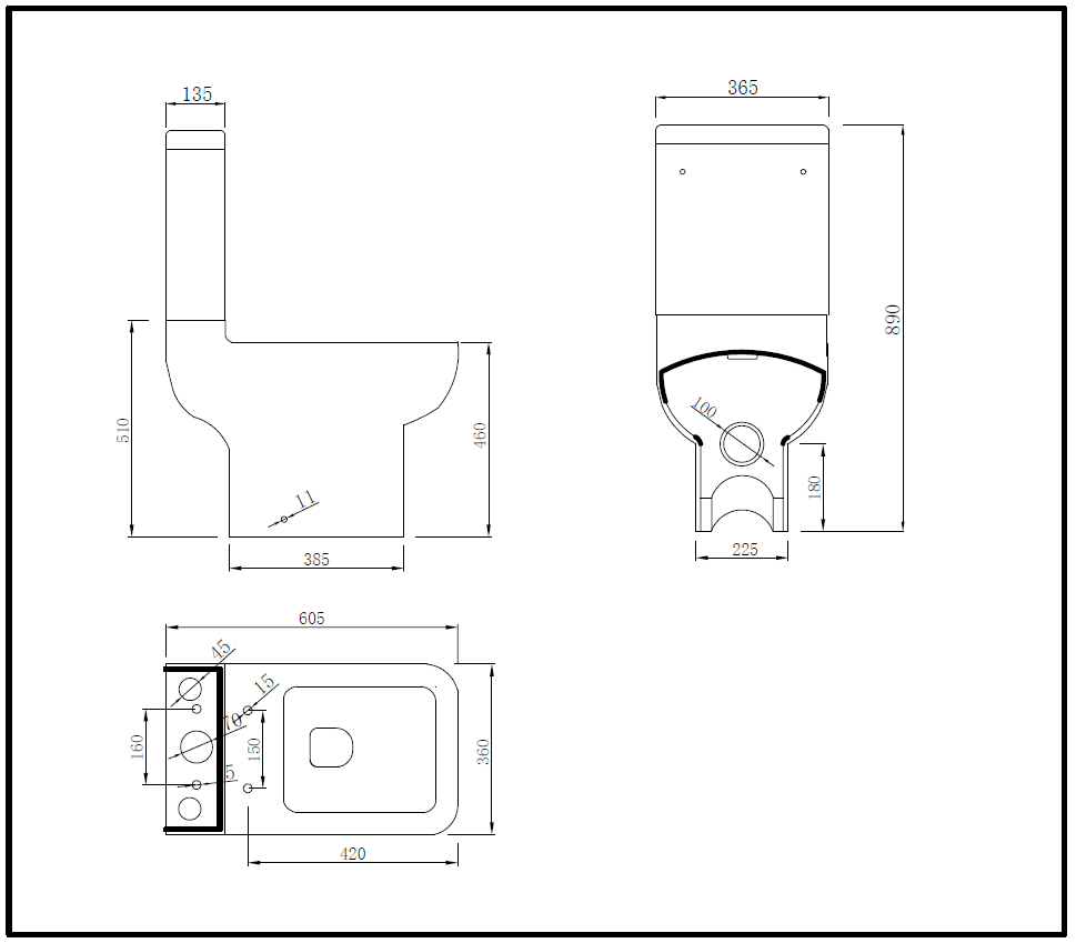 Evon Close Couple Comfort Height Open Back Rimless Toilet