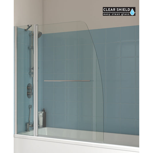 LUNAR SB4 Hinged Radius Bath Screen With Towel Rail Chrome