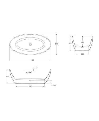 MAROVO Freestanding Bath white including Waste and Overflow
