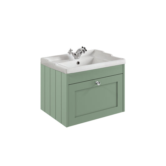 Kylemore 600mm Wall Hung Single Drawer Unit Satin Green