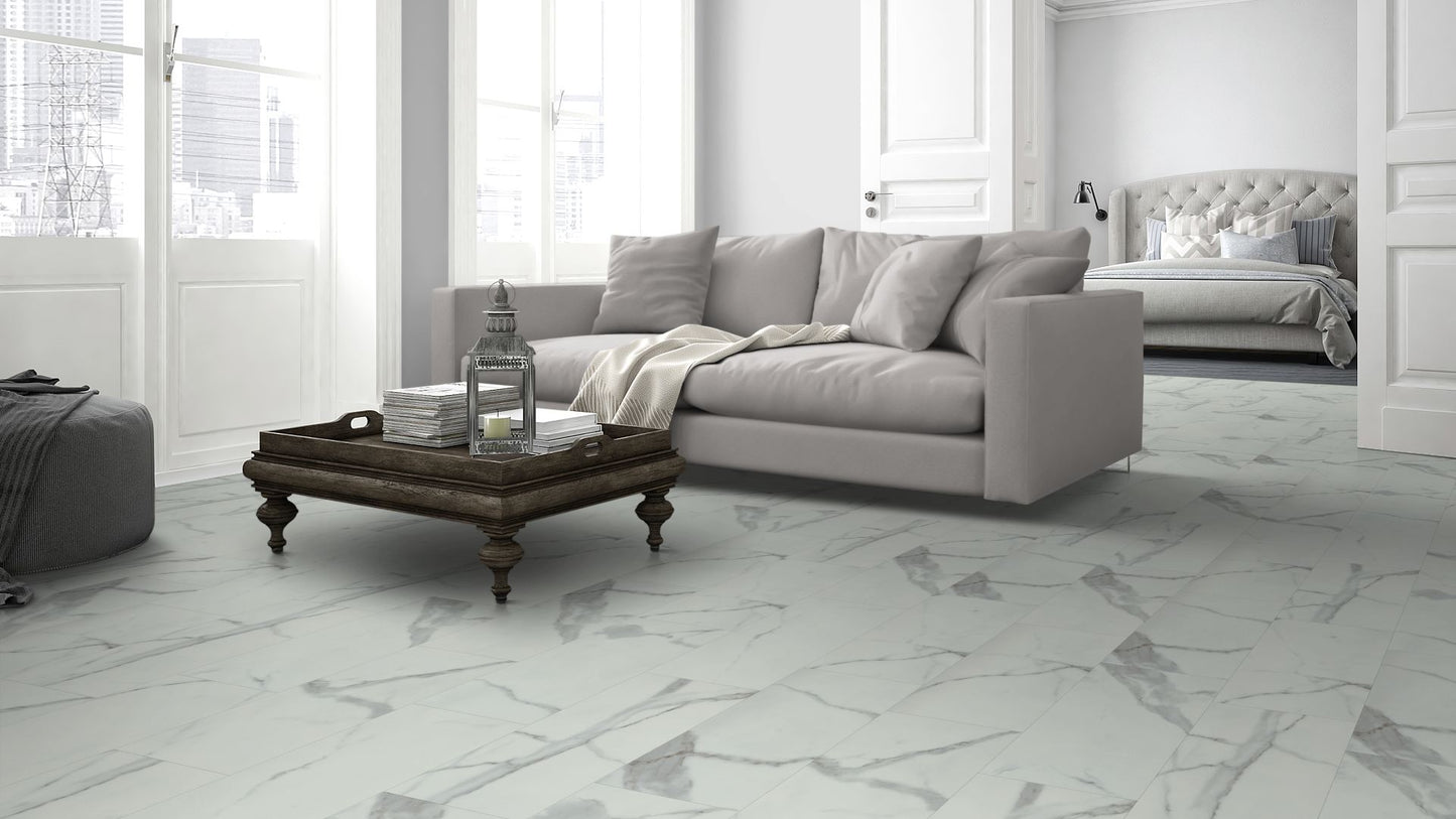 Carrara White Marble Matt LVT Dryback