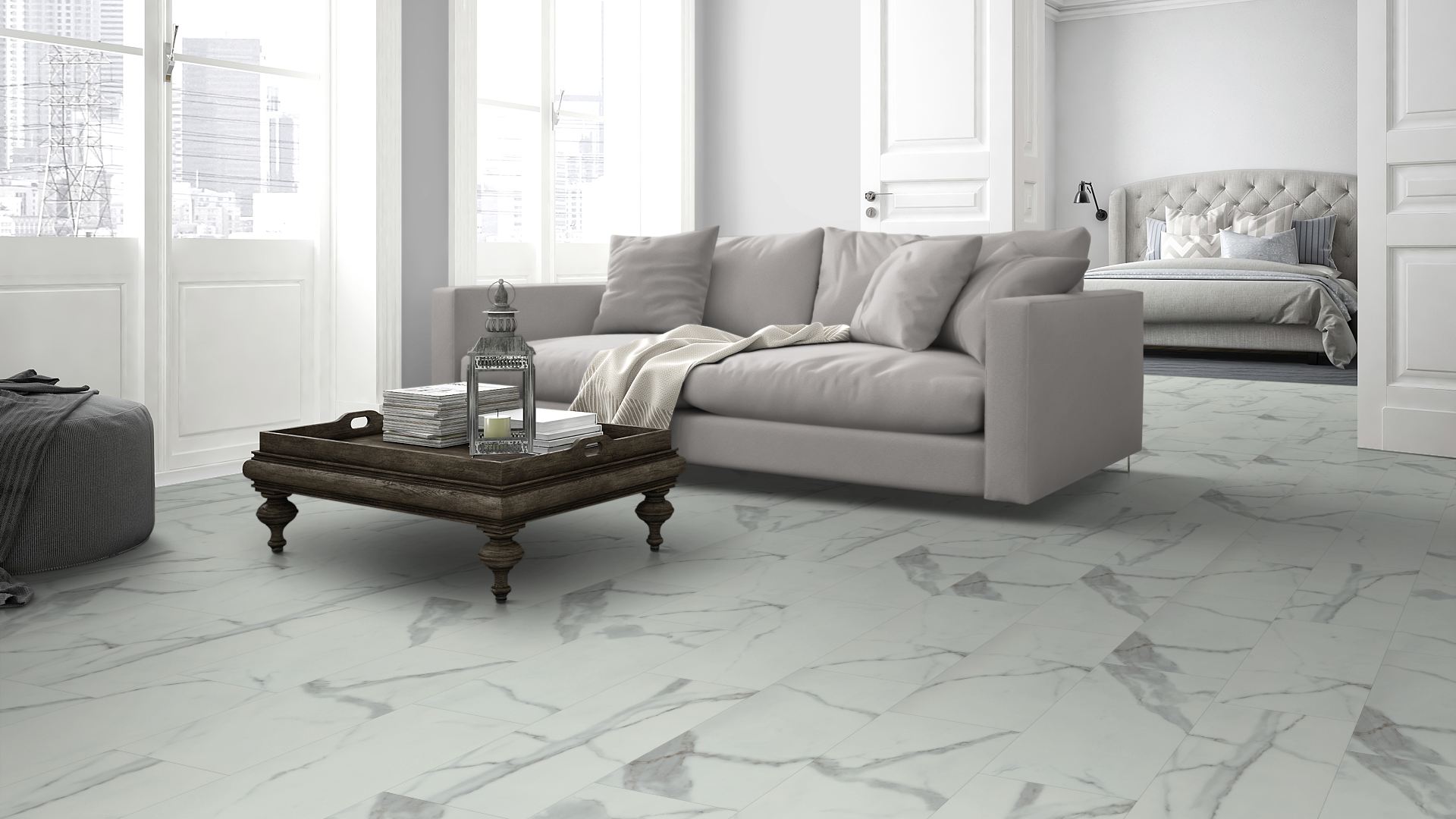 Carrara White Marble Matt LVT Dryback