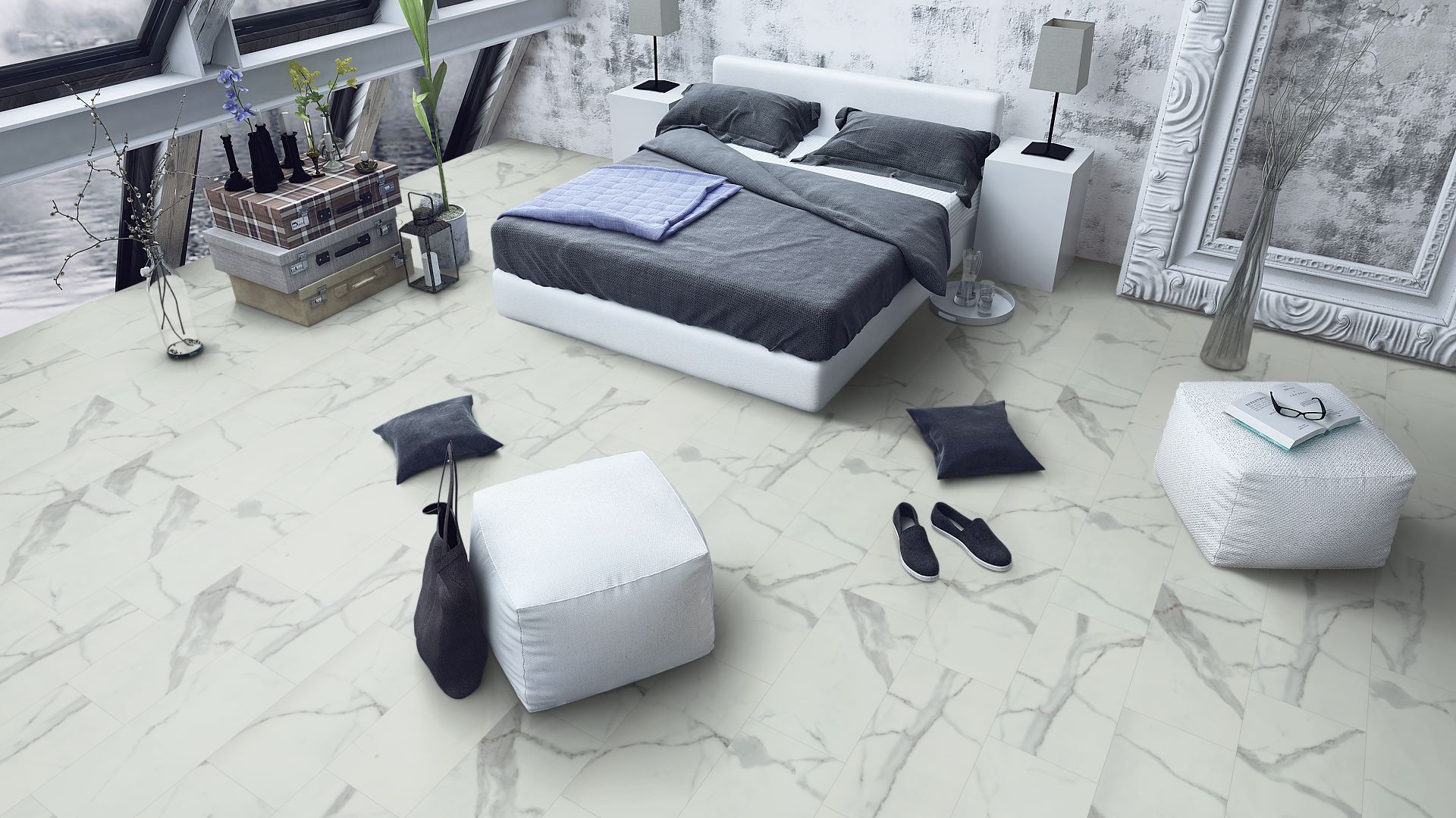 Carrara White Marble Matt LVT Dryback