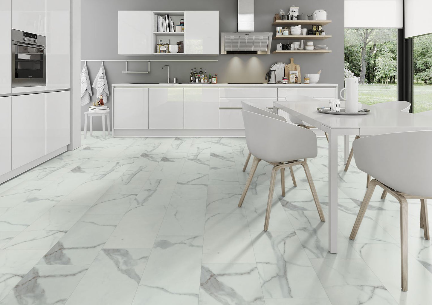 Carrara White Marble Matt LVT Dryback