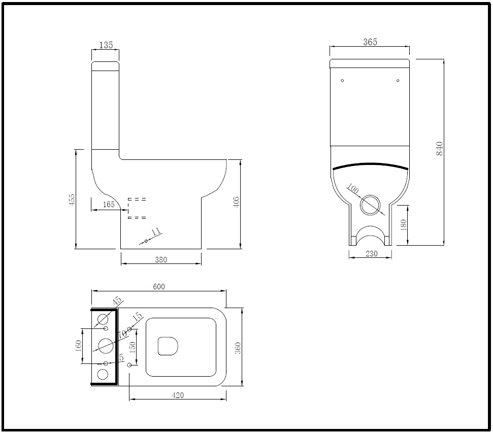 Evon Close Couple Rimless Open Back Toilet with Seat