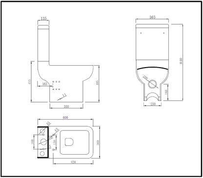 Evon Close Couple Rimless Open Back Toilet with Seat