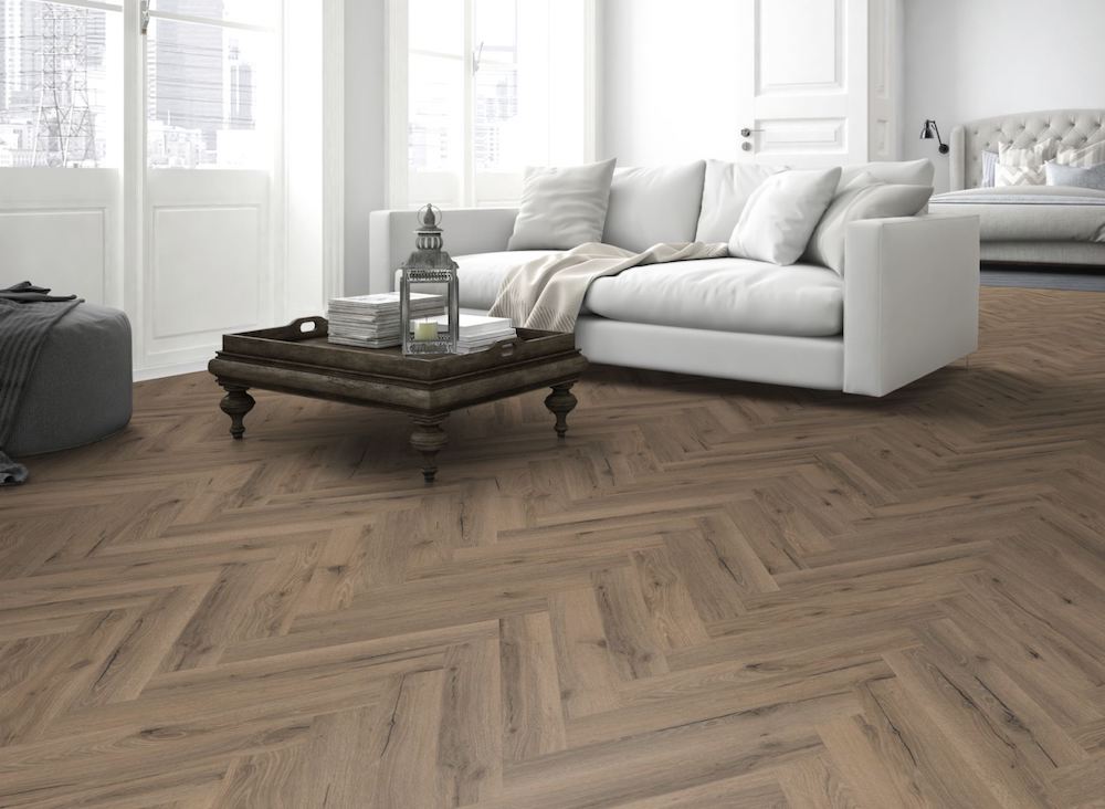 Mocha Oak Herringbone LVT Dryback
